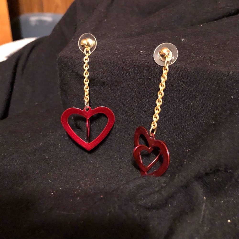 Elegant Red Heart Drop Earrings